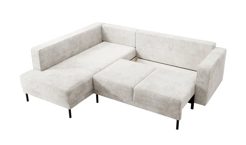 Ecksofa Rodario mit Schlaffunktion und Bettkasten, grau-beiger Cord, linksseitig