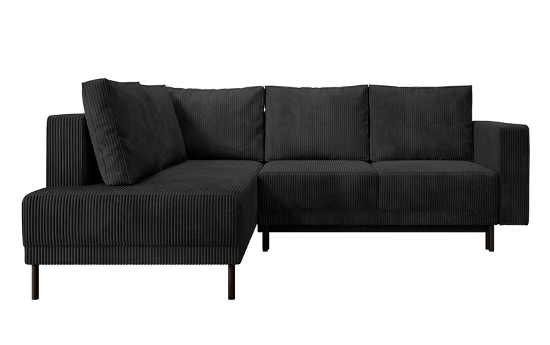 Ecksofa Rodario mit Schlaffunktion und Bettkasten, schwarzer Cord, linksseitig