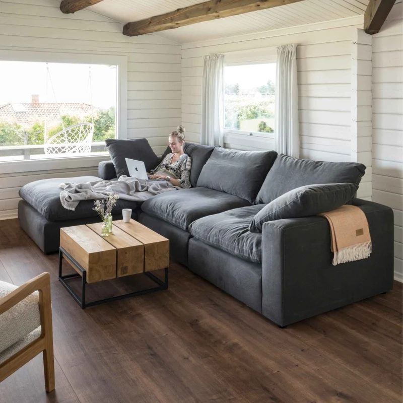 Lazy Modulsofa - 3 Sitzer mit Chaiselongue Links - Stoff Shadow