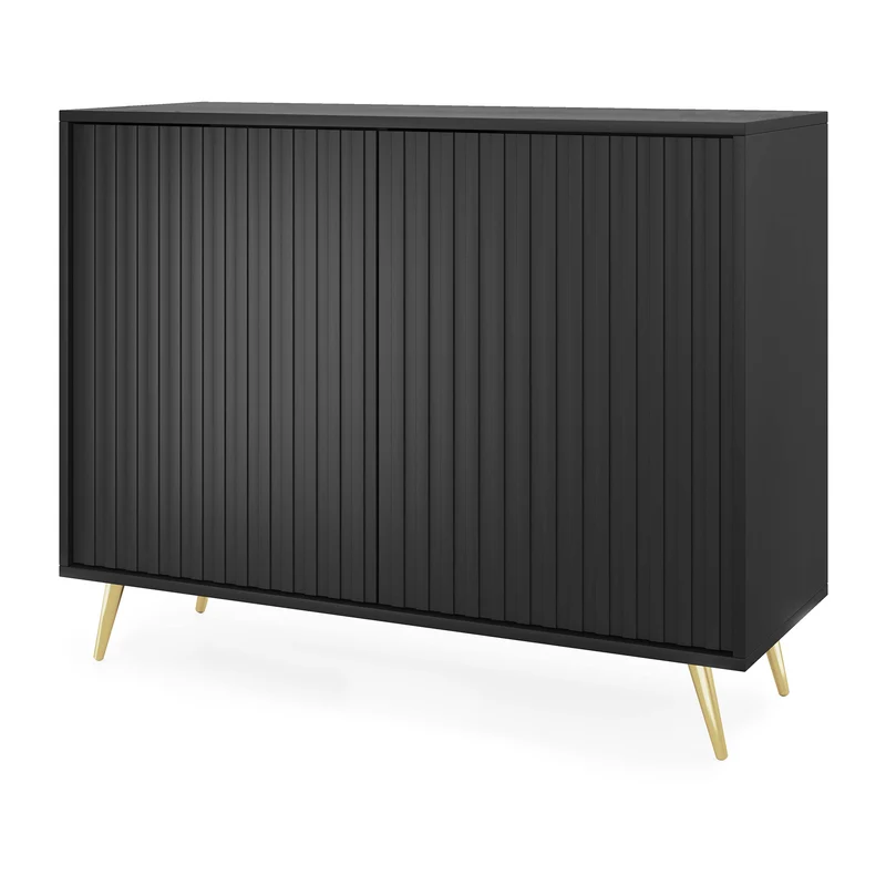 Kommode Bello mit Lamellenfronten 104 cm schwarz mit goldenen Beinen