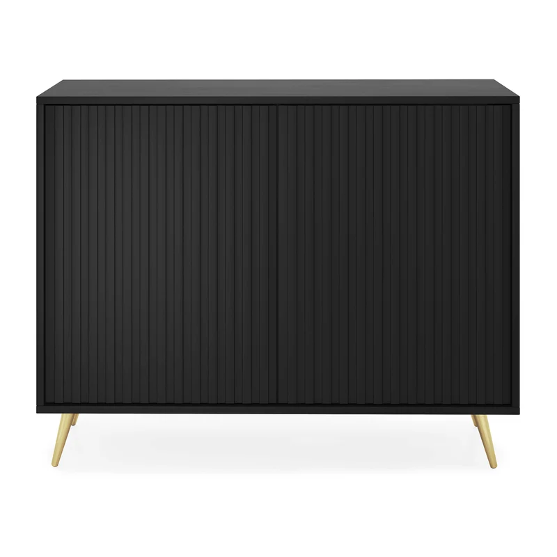 Kommode Bello mit Lamellenfronten 104 cm schwarz mit goldenen Beinen