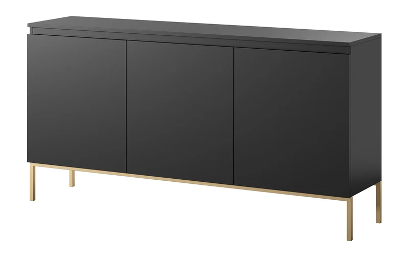 Drehtür-Kommode Bemmi 150 cm schwarz mit goldenen Beinen