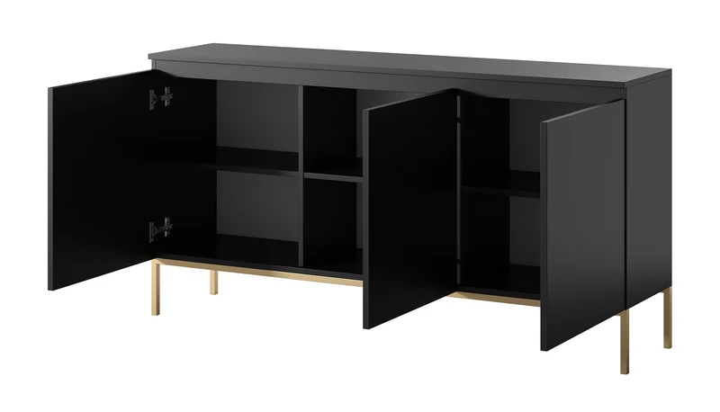 Drehtür-Kommode Bemmi 150 cm schwarz mit goldenen Beinen