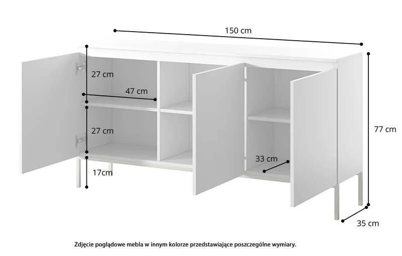 Drehtür-Kommode Bemmi 150 cm schwarz mit goldenen Beinen