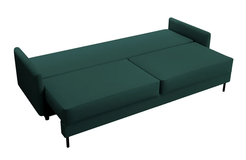 Dreisitziges ausklappbares Sofa Tomonde mit Stauraum, smaragdgrüner Velours, pflegeleicht