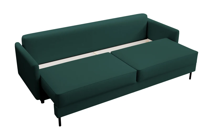Dreisitziges ausklappbares Sofa Tomonde mit Stauraum, smaragdgrüner Velours, pflegeleicht