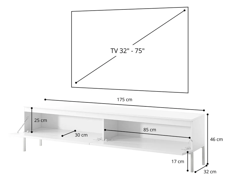 TV-Schrank Bemmi 175 cm weiß mit goldenen Beinen