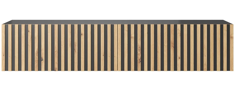 TV-Schrank Telire 138,6 cm schwarz mit lamellenförmiger Front Artisan-Eiche