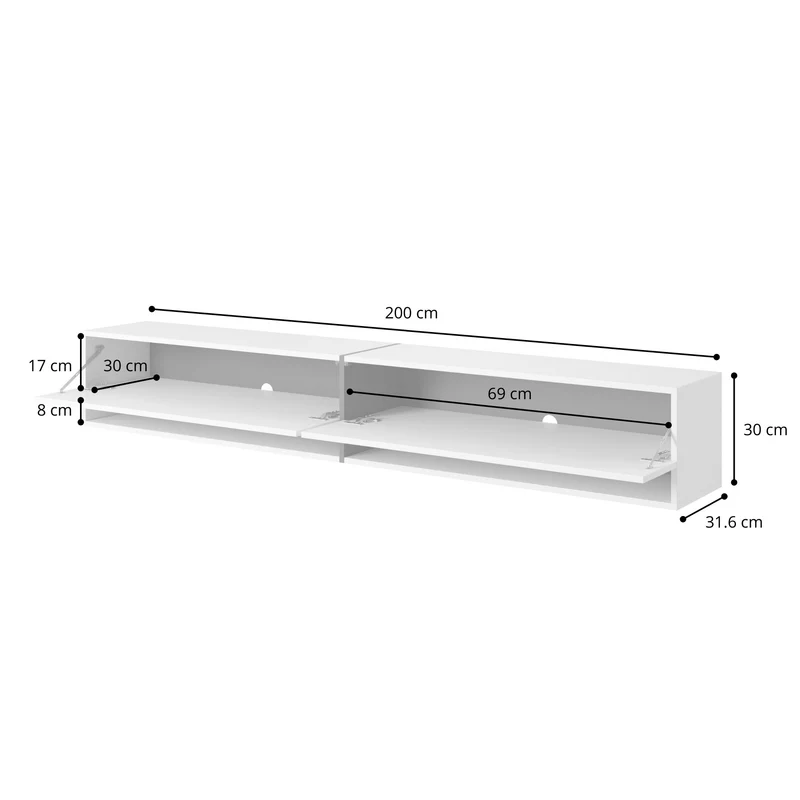 TV-Schrank Mirrgo 200 cm weißer Marmor mit goldener Einlage