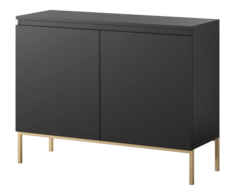Zweiturige Kommode Bemmi 100 cm schwarz mit goldenen Beinen