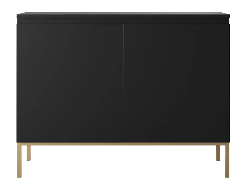 Zweiturige Kommode Bemmi 100 cm schwarz mit goldenen Beinen