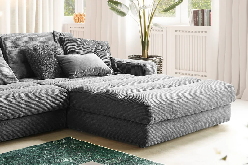 KAWOLA Sofa LANA XL Ecksofa Cord grau