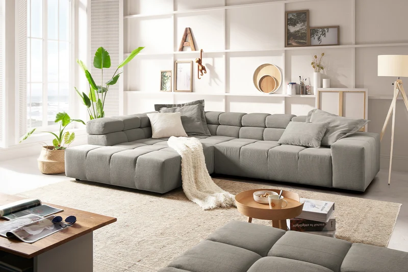 KAWOLA Sofa NEVADA Ecksofa Feincord grau