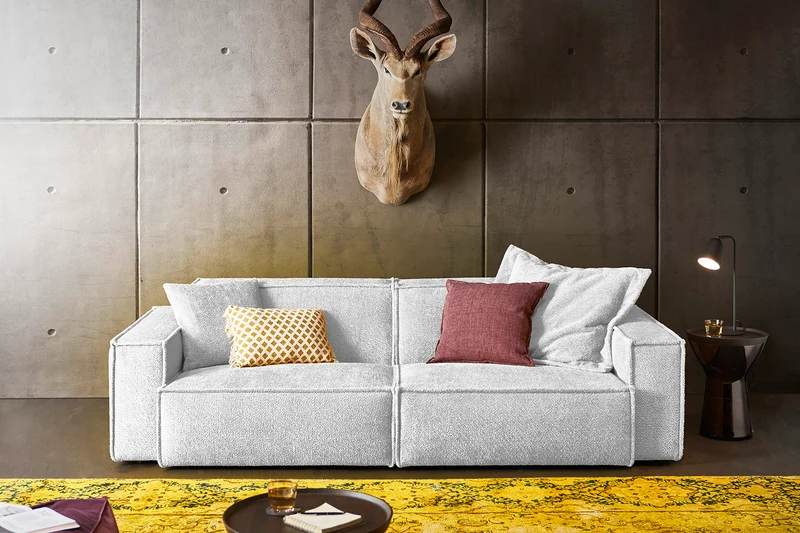 KAWOLA Sofa SAMU Stoff hellgrau