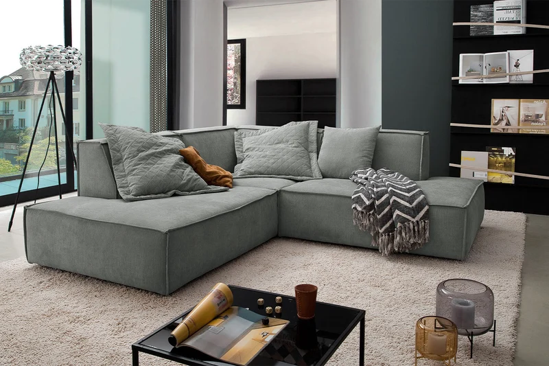 KAWOLA Sofa SAMU Ecksofa Stoff grau