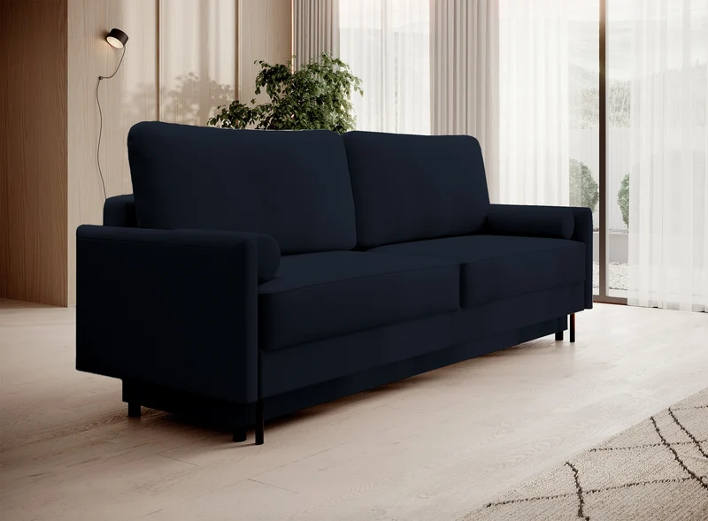 Dreisitziges ausklappbares Sofa Tomonde mit Stauraum, marineblauer, leicht zu reinigender Samtvelours