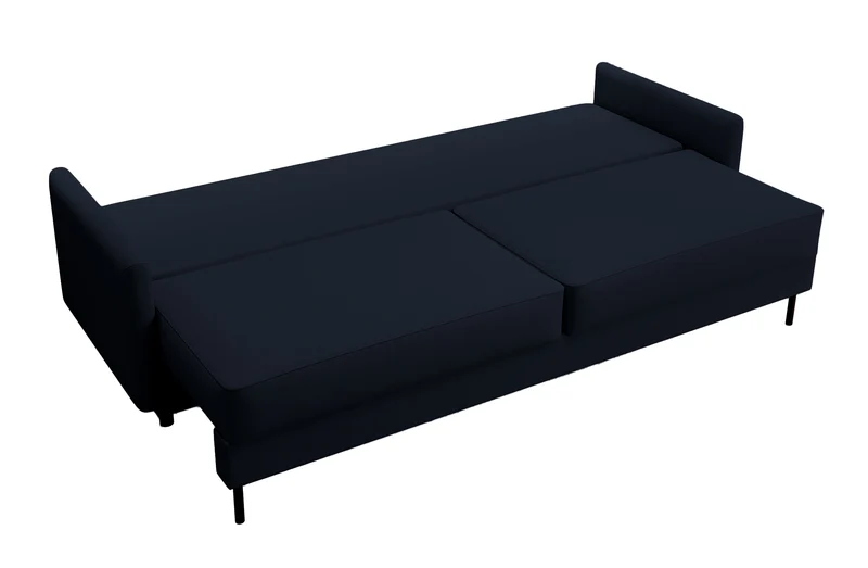 Dreisitziges ausklappbares Sofa Tomonde mit Stauraum, marineblauer, leicht zu reinigender Samtvelours
