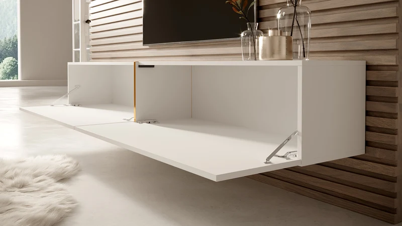 TV-Schrank Bisira 200 cm weiß mit goldenem Einsatz