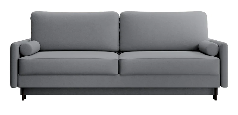 Dreisitziges ausklappbares Sofa Tomonde mit Stauraum, dunkelgrauer, pflegeleichter Samtstoff