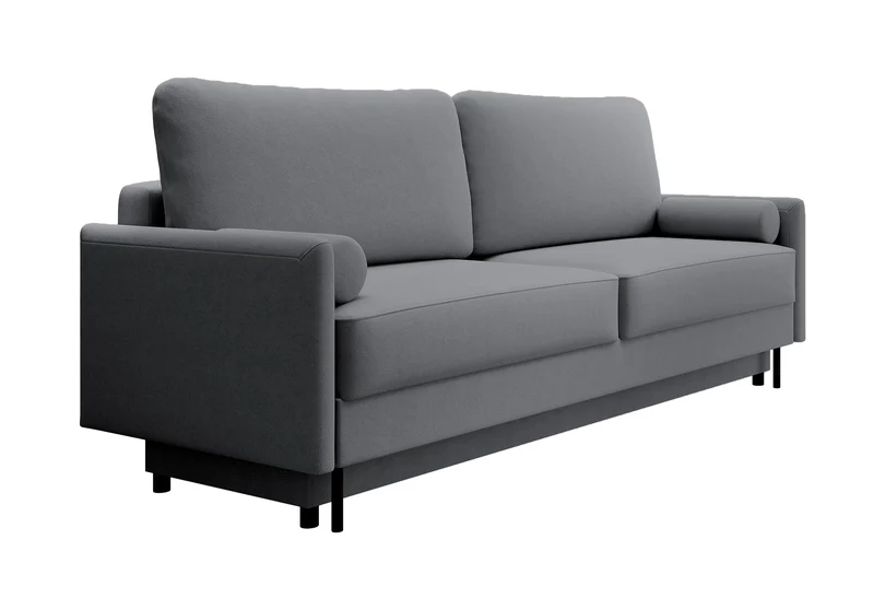 Dreisitziges ausklappbares Sofa Tomonde mit Stauraum, dunkelgrauer, pflegeleichter Samtstoff