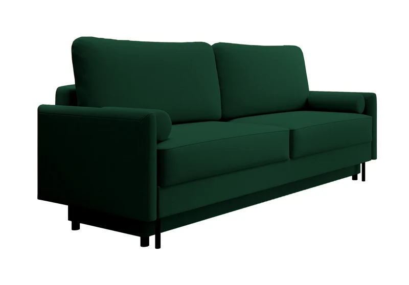 Dreisitziges Schlafsofa Tomonde mit Stauraum, Flaschengrün, Velours, pflegeleicht
