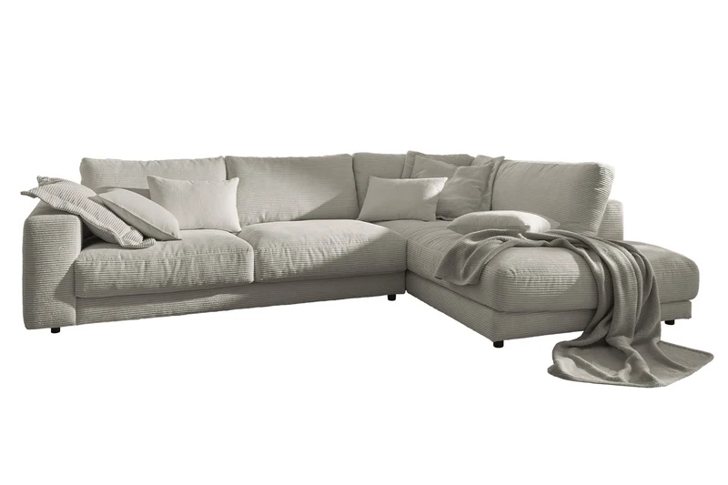 KAWOLA Sofa MADELINE Ecksofa mit Recamiere Cord steingrau