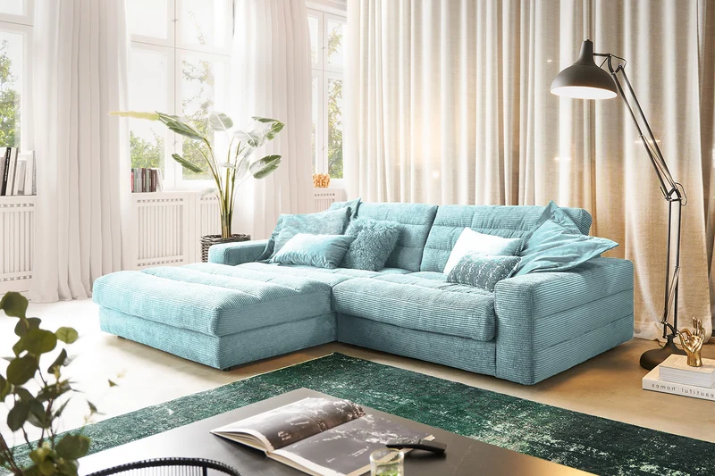 KAWOLA Sofa LANA Ecksofa Cord hellblau