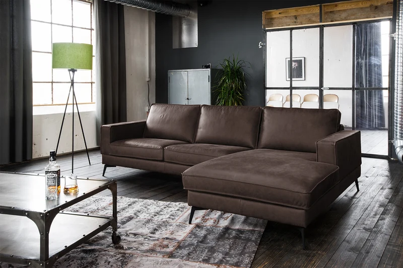 KAWOLA Sofa BLOOM Ecksofa Leder dunkelbraun