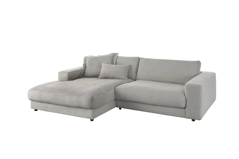 KAWOLA Sofa MADELINE Ecksofa mit Longchair Cord steingrau