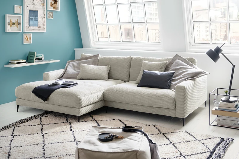 KAWOLA Ecksofa CARA Sofa Cord hellgrau