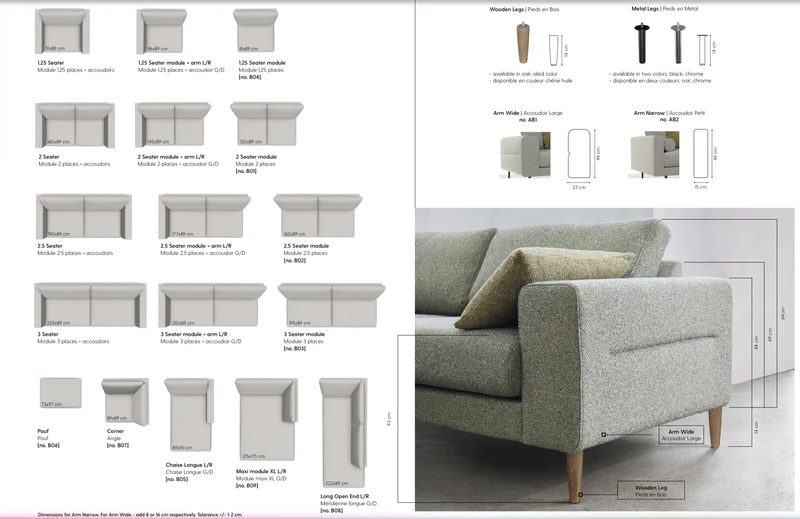 Louise Modulsofa - Mit XL Maxi Modul Links - Stoff Brema Turtle