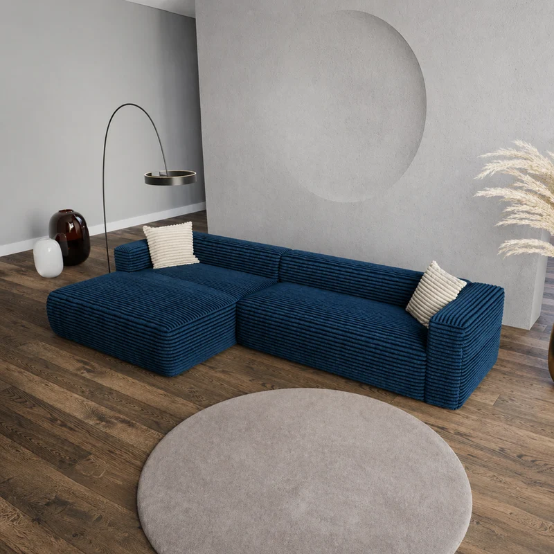 Moon Modulsofa - Mit Chaiselongue - Stoff Mega Indigo