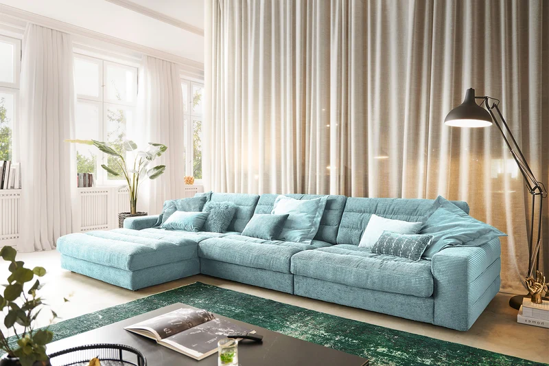 KAWOLA Sofa LANA XL Ecksofa Cord hellblau
