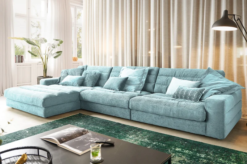 KAWOLA Sofa LANA XL Ecksofa Cord hellblau