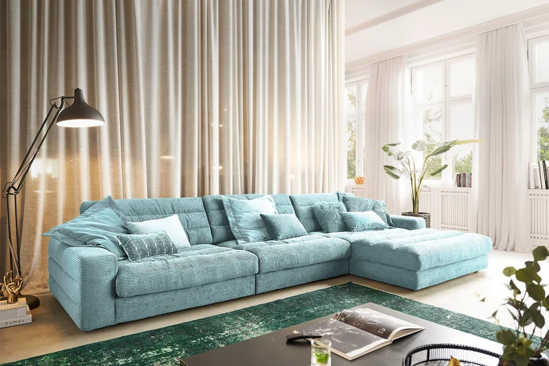 KAWOLA Sofa LANA XL Ecksofa Cord hellblau