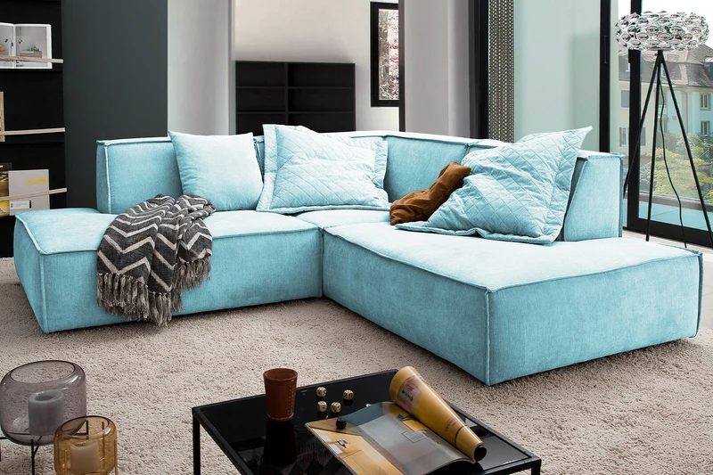 KAWOLA Sofa SAMU Ecksofa Stoff hellblau