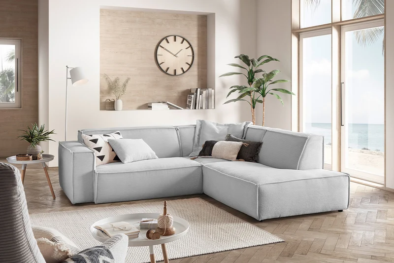 KAWOLA Sofa SAMU Ecksofa Cord hellgrau