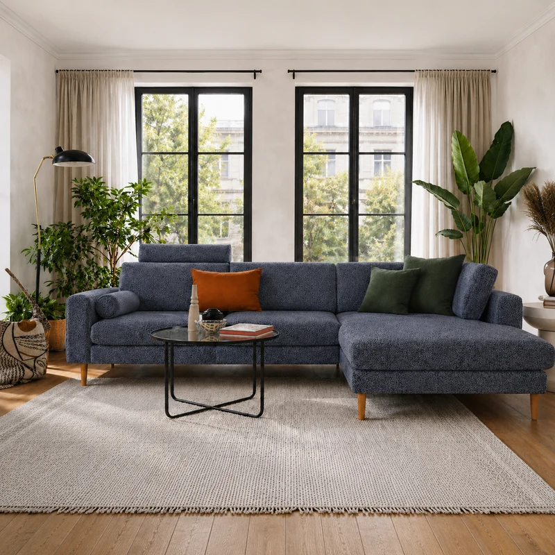 Louise Modulsofa - Mit XL Maxi Modul Rechts - Stoff Alpine Indigo