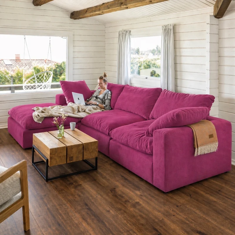 Lazy Modulsofa - 3 Sitzer mit Chaiselongue Links - Stoff Shadow Fuchsia