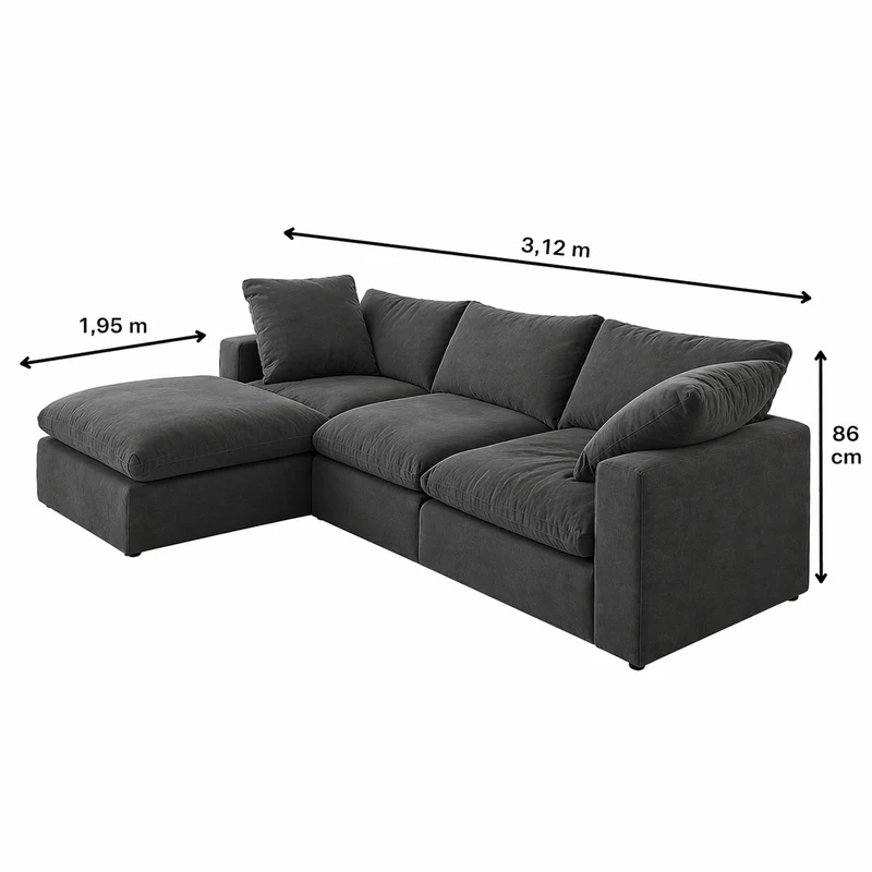 Lazy Modulsofa - 3 Sitzer mit Chaiselongue Links - Stoff Shadow Fuchsia