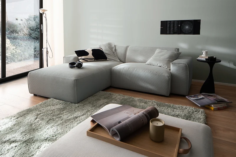 KAWOLA Sofa RANI Ecksofa Feincord grau