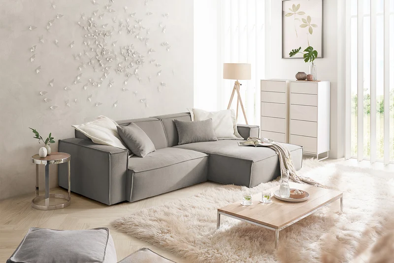KAWOLA Sofa SAMU Ecksofa Feincord grau