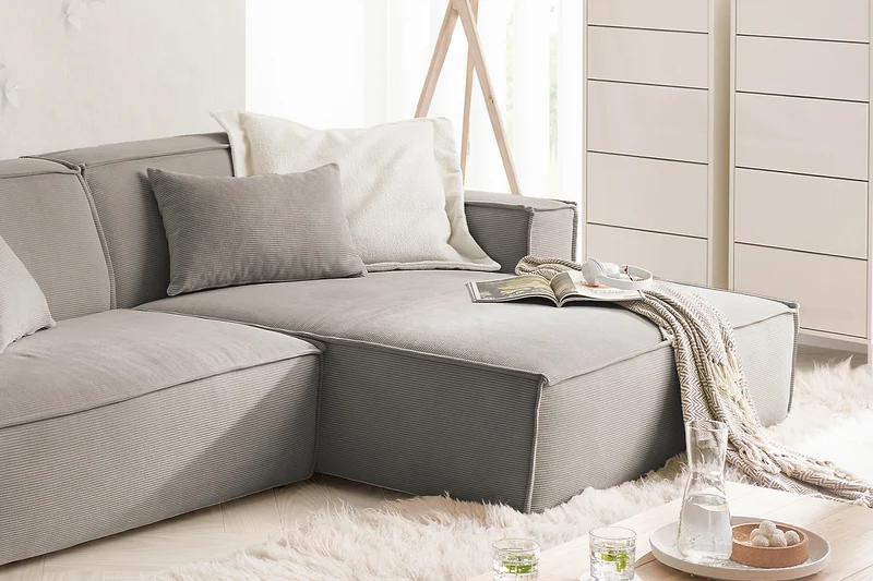 KAWOLA Sofa SAMU Ecksofa Feincord grau