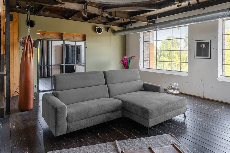 KAWOLA Sofa LAISKA Ecksofa Cord grau