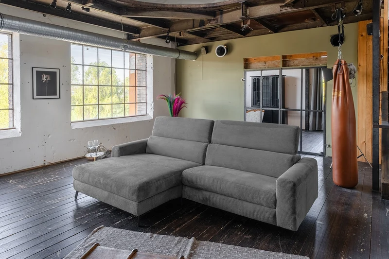 KAWOLA Sofa LAISKA Ecksofa Cord grau