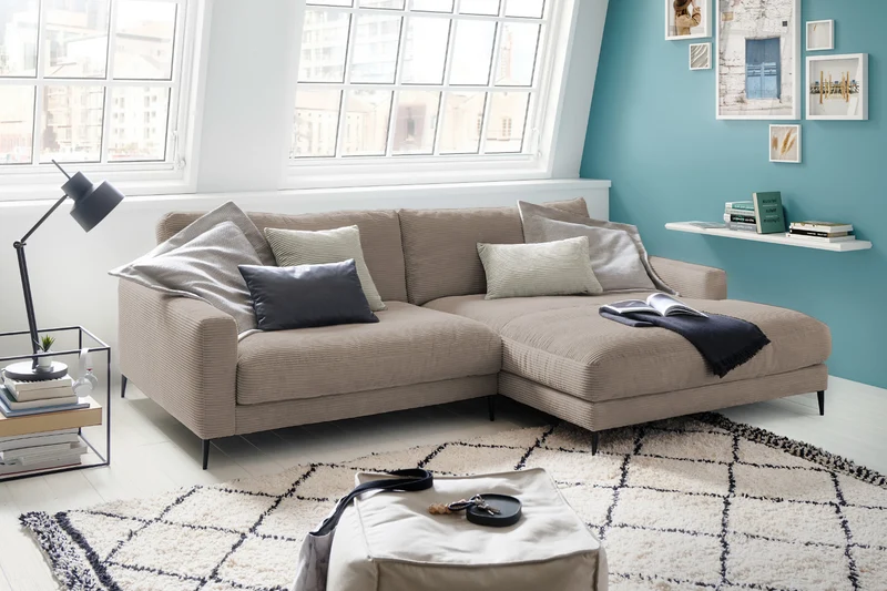 KAWOLA Ecksofa CARA Sofa Cord taupe