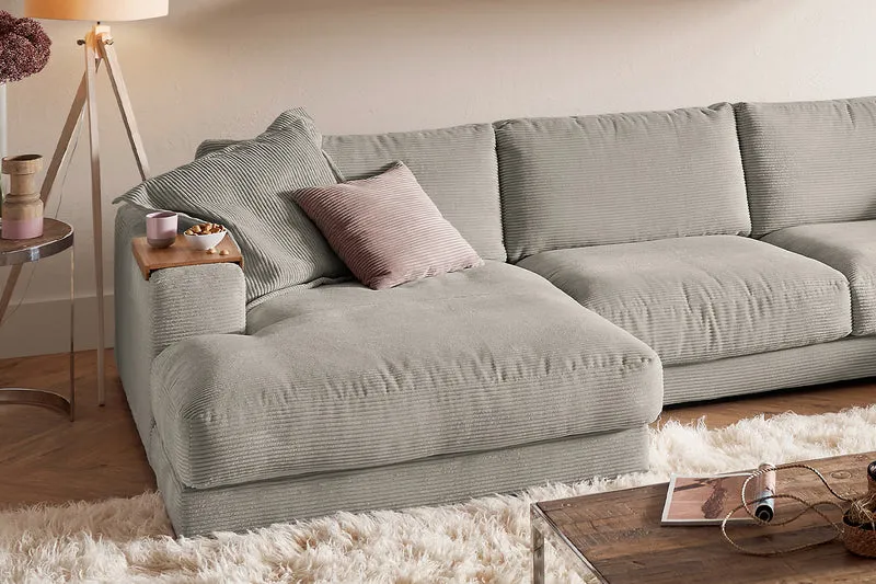 KAWOLA Sofa MADELINE Wohnlandschaft U-Form Cord steingrau