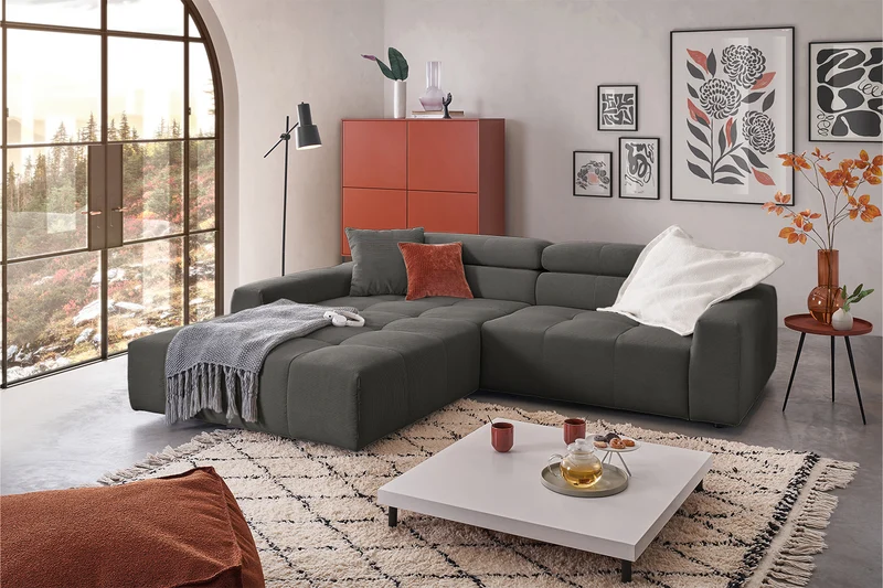 KAWOLA Sofa RENO Ecksofa Feincord anthrazit