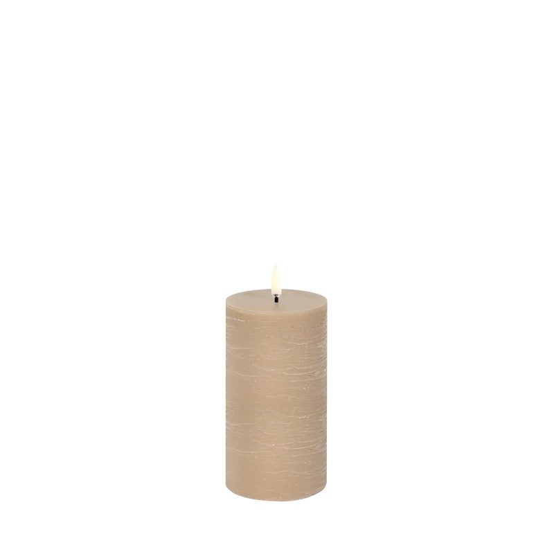 LED Blockkerze Beige Rustic Ø 7,8cm x 15 cm