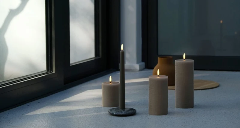 LED Blockkerze Beige Rustic Ø 7,8cm x 15 cm